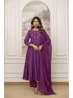 Tara-C-Tara - Royal Purple Pure Cotton Anarkali with Pant and Dupatta