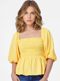 ONLY - Women Self Design Yellow Top