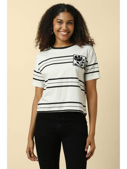 Allen Solly - Women Black and White Stripes Embroidered T-Shirt
