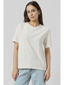 Van Heusen - Women White Self Design Round Neck T-Shirt
