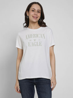 American Eagle - Women White Round Neck Half Sleeves T-Shirt