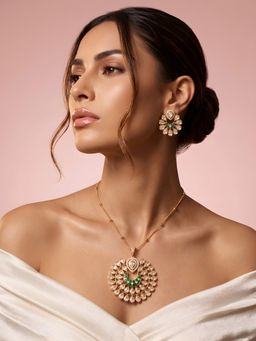ADIVA - Gold-Plated Green Polki Kundan Ad Stone Circular Jewellery Set
