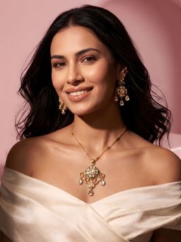 ADIVA - Gold-Plated Green Polki Kundan Ad Stone Jewellery Set