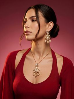 ADIVA - Gold-Plated White Pearl Drop Polki Kundan Ad Stone Jewellery Set