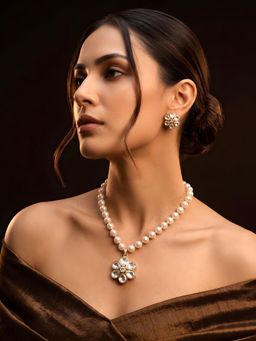 ADIVA - Gold-Plated Polki Kundan Ad Stone Pearl Floral Statement Jewellery Set