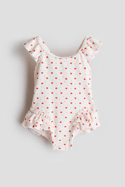 H&M - Girls Beige Flounce-Trimmed Swimsuit