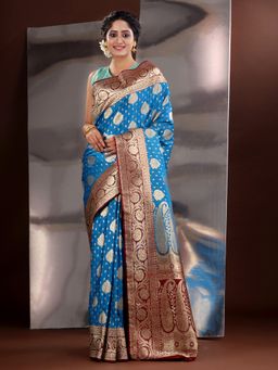CHARUKRITI - Sky Blue Katan Silk Zari Handwoven Saree with Unstitched Blouse