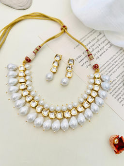 Abdesigns - Enchanting Kundan Polki Pearl Choker Necklace White