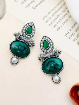 Abdesigns - High Quality German Silver Plating Earring Green
