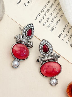 Abdesigns - High Quality German Silver Plating Earring Red