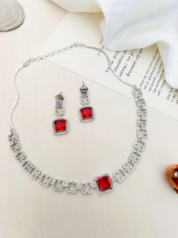 Abdesigns - Enchanting American Diamond Necklace Red
