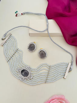 Abdesigns - Enchanting Polki American Diamond Choker Necklace Grey