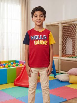 3PIN - Boys Cotton Printed Round Neck T-shirt-Red