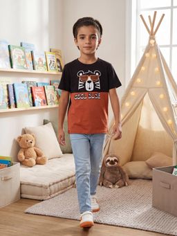 3PIN - Boys Cotton Printed Round Neck T-shirt-Black