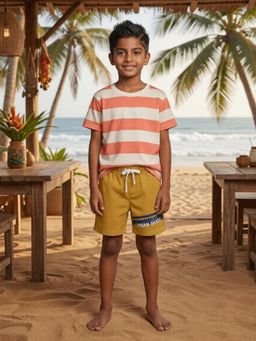 3PIN - Boys Cotton Printed Regular Fit Shorts-Mustard