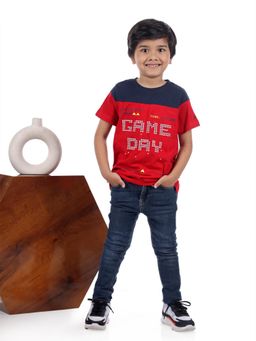 3PIN - Boys Cotton Printed Round Neck T-shirt-Red