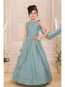 Lagorii - Sea Green Embroidered Lehenga and Choli with Draped Dupatta