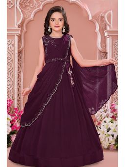 Lagorii - Wine Embroidered Lehenga and Choli with Draped Dupatta
