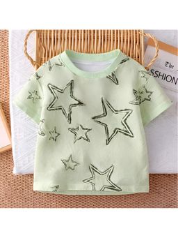 Googo Gaaga - Green Boys Cotton Star Printed Round Neck T-shirt