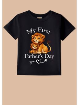 BLUSHES - Cotton Knit My First Father's Day Printed T-shirt - Black
