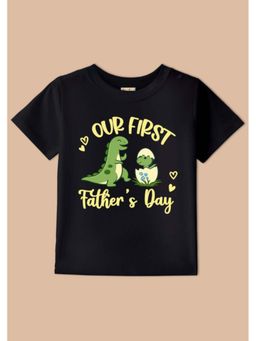 BLUSHES - Cotton Knit Our First Father's Day Printed T-shirt - Black