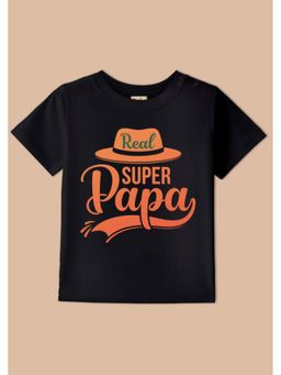 BLUSHES - Cotton Knit Super Papa Printed T-shirt - Black
