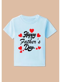 BLUSHES - Cotton Knit Happy Father's DayPrinted T-shirt - Aqua Blue