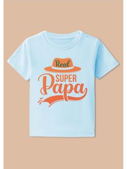 BLUSHES - Cotton Knit Super Papa Printed T-shirt - Blue