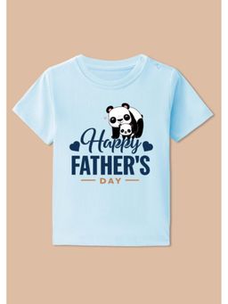 BLUSHES - Cotton Knit Happy Father's Day Printed T-shirt - Aqua Blue