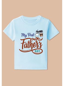 BLUSHES - Cotton Knit My First Father's Day Printed T-shirt - Aqua Blue