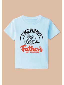 BLUSHES - Cotton Knit My First Father's Day Together Printed T-shirt - Aqua Blue