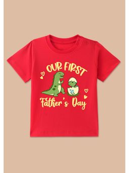 BLUSHES - Cotton Knit Our First Father's Day Printed T-shirt - Red