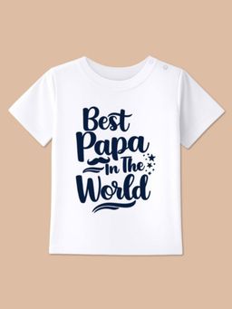 BLUSHES - Cotton Knit Best Papa In The World Printed T-shirt - White