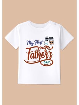 BLUSHES - Cotton Knit My First Father's Day Printed T-shirt - White