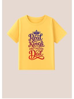 BLUSHES - Cotton Knit Real King Are Called Dad Printed T-shirt - Yellow
