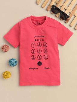 FOURFOLDS - Boys Pink Cotton Blend Half Sleeves Printed T-shirt