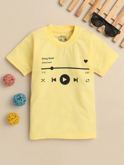 FOURFOLDS - Boys Yellow Cotton Blend Half Sleeves Printed T-shirt