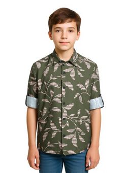 CHARCHIT - Full Sleeves Printed Casual Shirt-Green