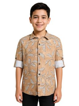 CHARCHIT - Full Sleeves Printed Casual Shirt-Orange