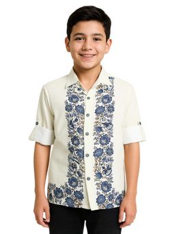 CHARCHIT - Full Sleeves Floral Printed Shirt-Blue