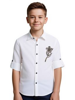 CHARCHIT - Full Sleeves Embellished Shirt-White