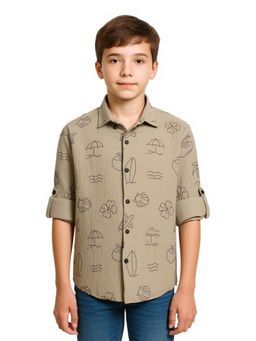 CAVIO - Full Sleeves Printed Casual Shirt-Khaki