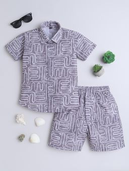 FOURFOLDS - Boys Grey Cotton Blend Printed Co-Ord Set