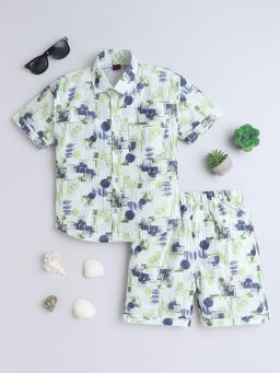 FOURFOLDS - Boys Green Cotton Blend Abstract Print Co-Ord Set