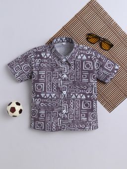 FOURFOLDS - Brown Cotton Blend Tribal Print Shirt