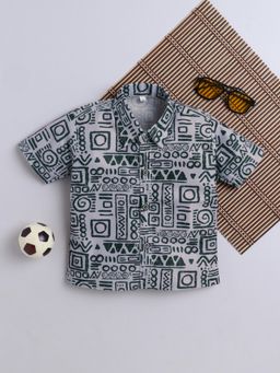 FOURFOLDS - Grey Cotton Blend Tribal Print Shirt