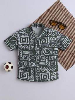 FOURFOLDS - Green Cotton Blend Print Shirt