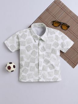 FOURFOLDS - Off White Cotton Blend Chevron Zigzag Shirt