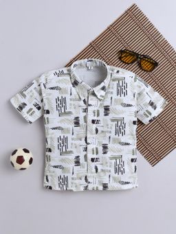 FOURFOLDS - Beige Cotton Blend Abstract Print Zigzag Shirt