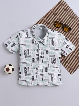FOURFOLDS - Sea Green Cotton Blend Abstract Print Zigzag Shirt